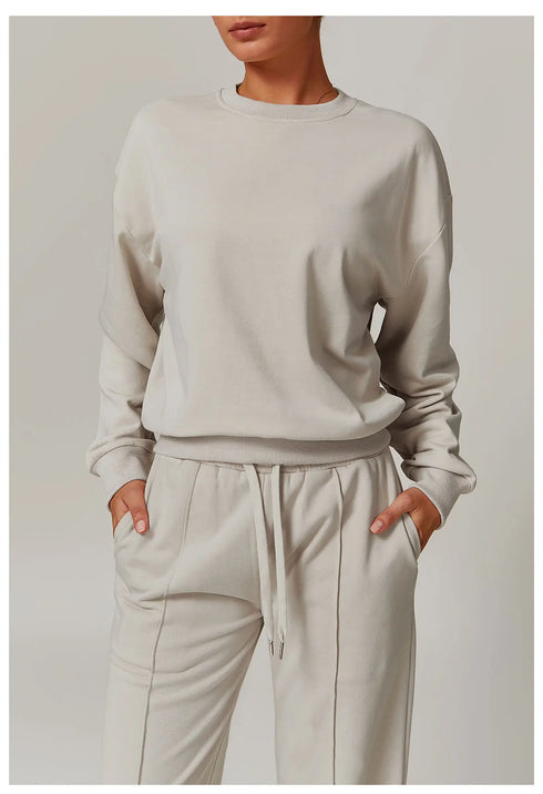 Women's 2-Piece Crewneck Top and Long Mid Rise Sports Pants Set
